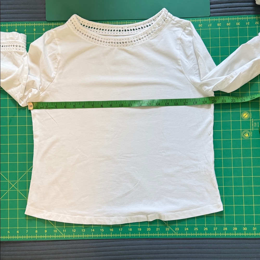 Appleseed's White 3/4 Sleeve Top with Crochet Detail at neck and sleeve, PM - Picture 9 of 11
